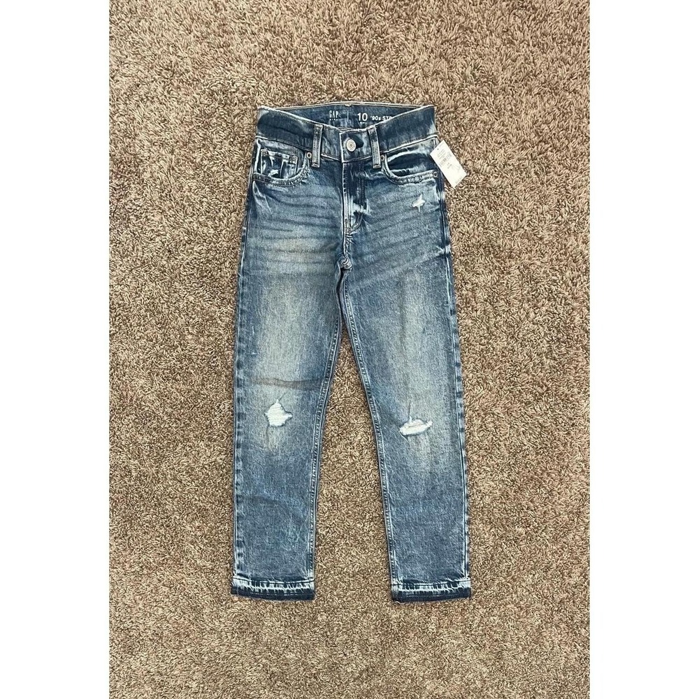 NWT Gap Kids 90s Straight Jeans 10 Slim Medium Destroy Organic Cotton Washwell